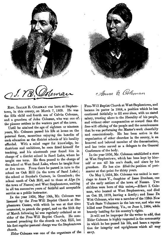 Gravestone of Rev. I. B. Coleman and wife Anna Dunham Coleman